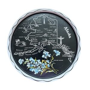 Alaska State Tin Metal Vintage Souvenir Tray Plate Map Collectible Decorative 11